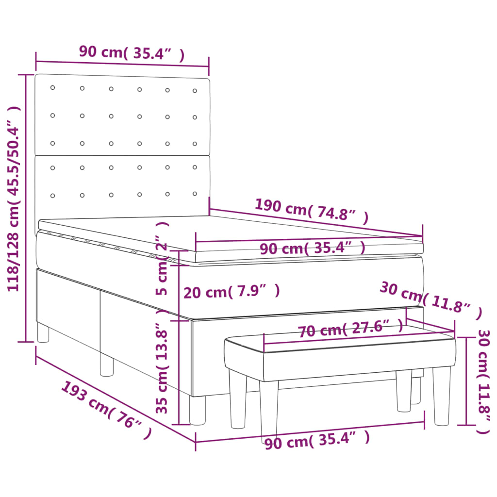 Box spring krevet s madracem tamnosivi 90x190 cm baršunasti