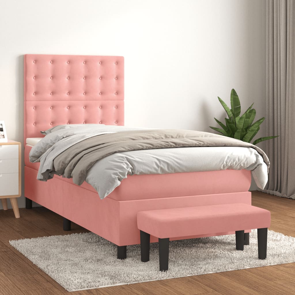 Box spring krevet s madracem ružičasti 90x190 cm baršunasti
