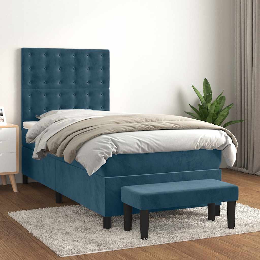 Box spring krevet s madracem tamnoplavi 90x200 cm baršunasti