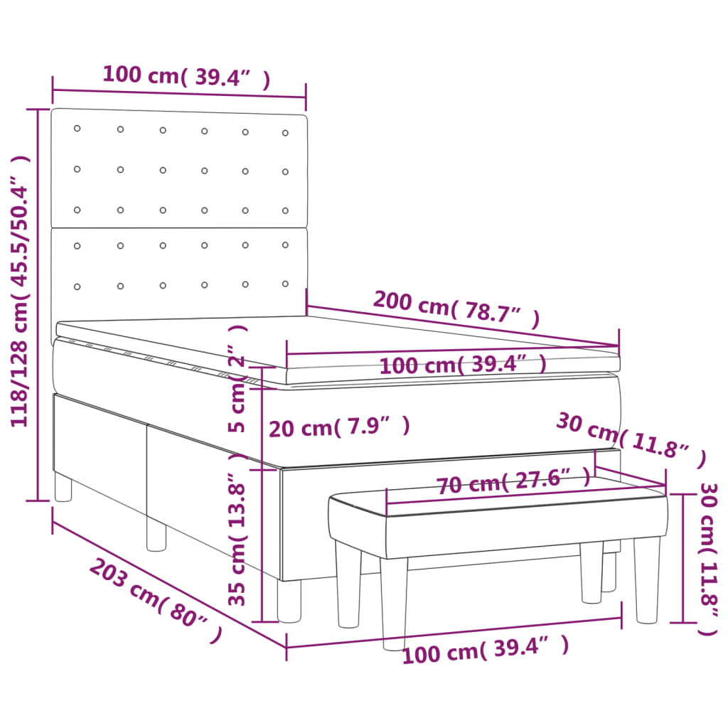 Box spring krevet s madracem crni 100x200 cm baršunasti