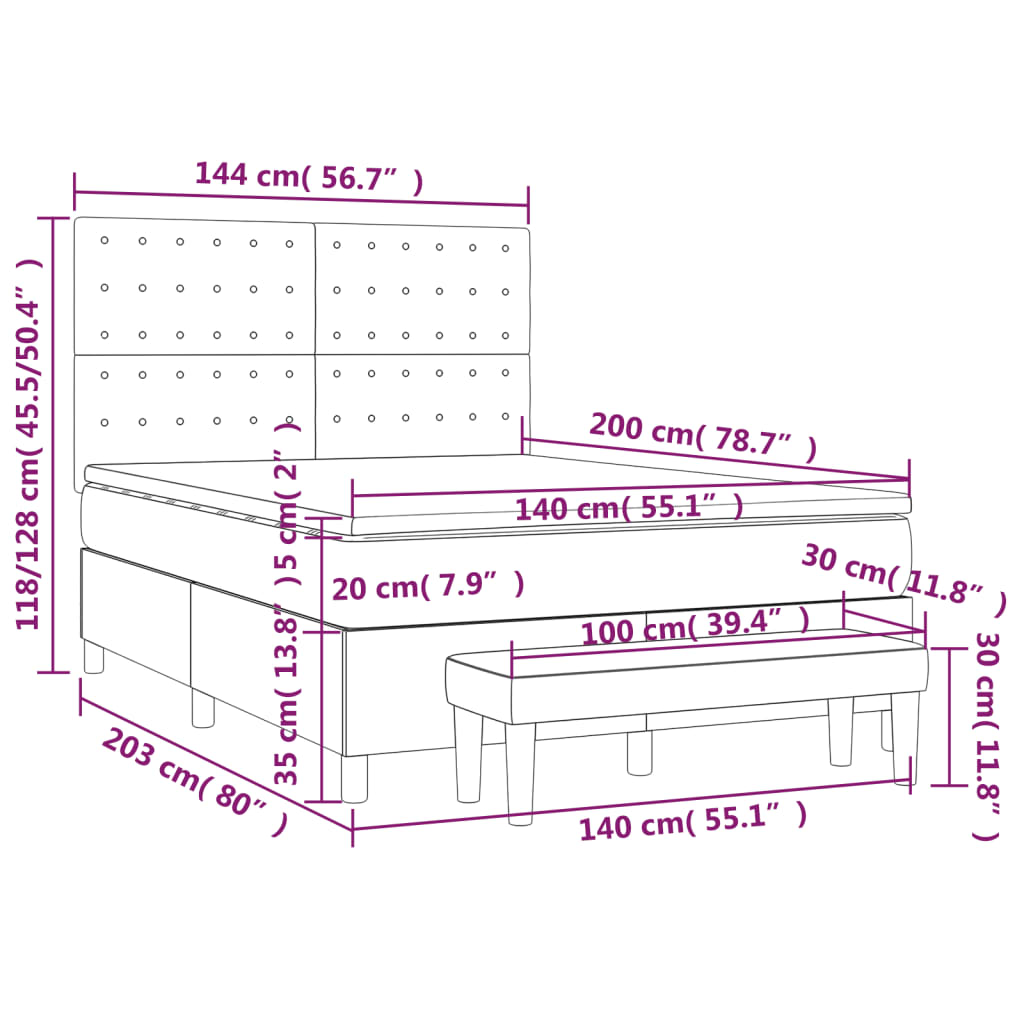 Krevet s oprugama i madracem crni 140x200 cm baršunasti