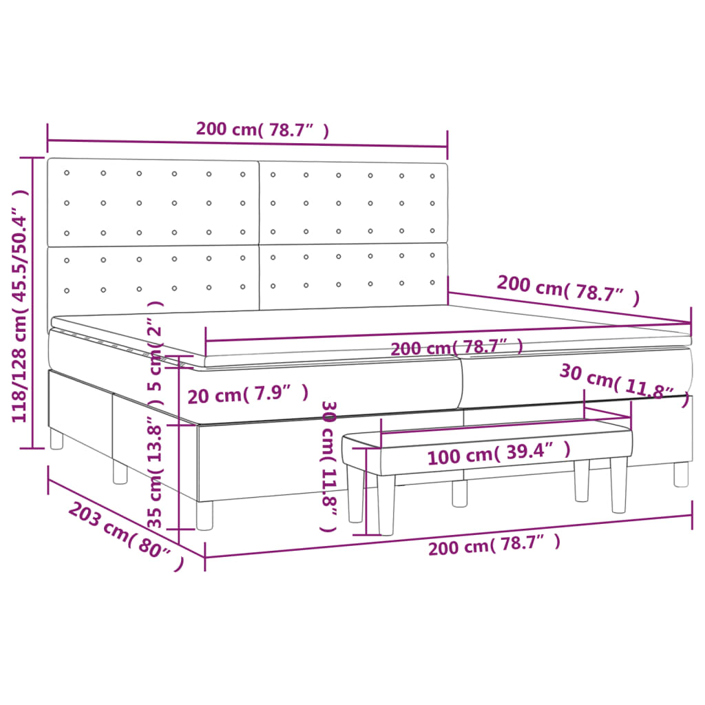 Krevet s oprugama i madracem svjetlosivi 200x200 cm baršunasti