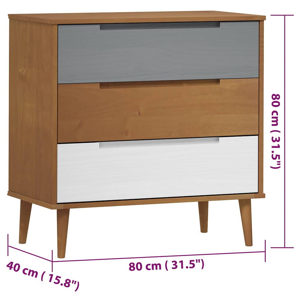 Ladičar MOLDE smeđi 80 x 40 x 80 cm od masivne borovine