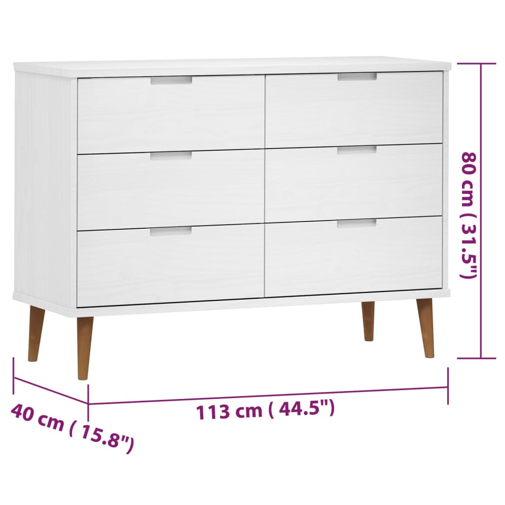 Ladičar MOLDE bijeli 113x40x80 cm od masivne borovine