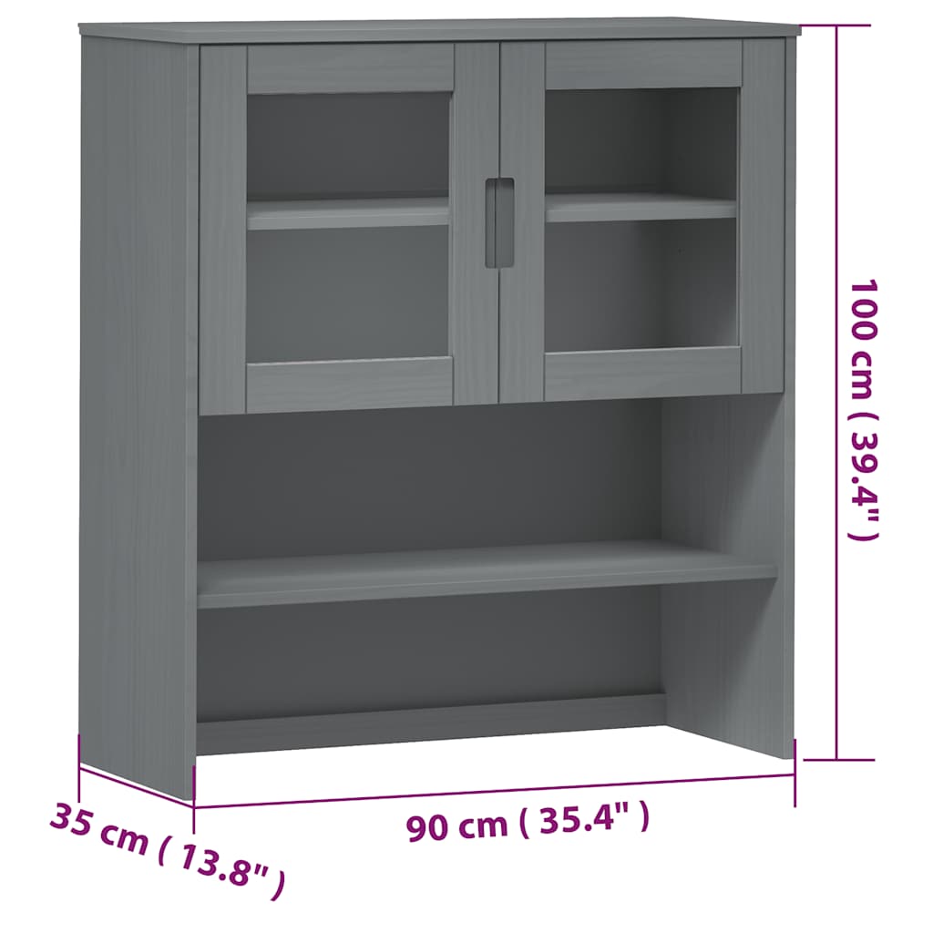 Gornji element za komodu MOLDE sivi 90x35x100 cm od borovine