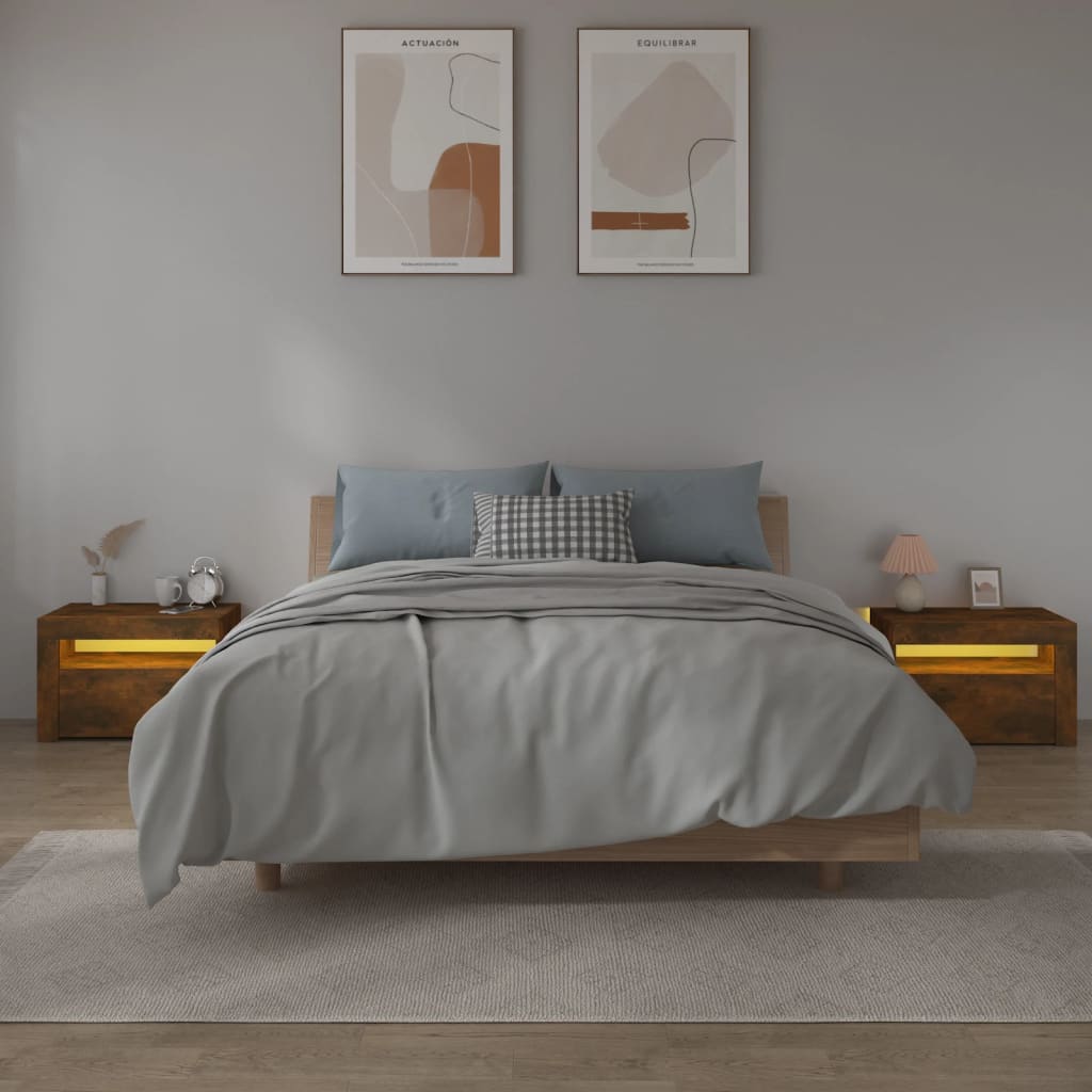 Noćni ormarići 2 kom s LED svjetlima boja hrasta 60x35x40 cm