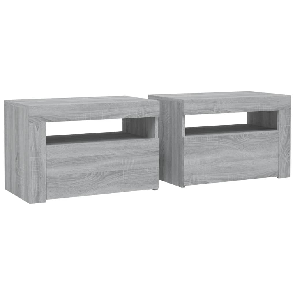 Noćni ormarići 2 kom s LED svjetlima boja hrasta 60x35x40 cm