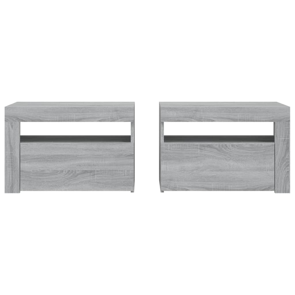 Noćni ormarići 2 kom s LED svjetlima boja hrasta 60x35x40 cm