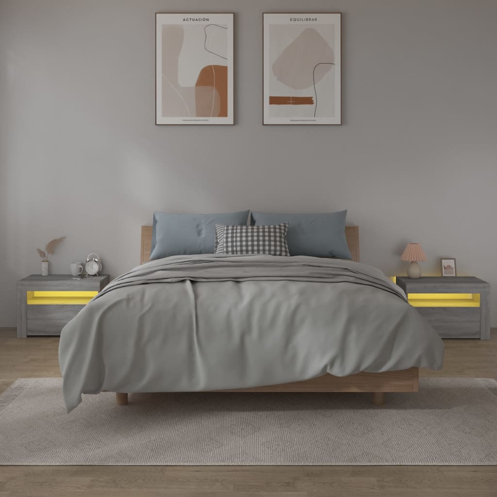 Noćni ormarići 2 kom s LED svjetlima boja hrasta 60x35x40 cm