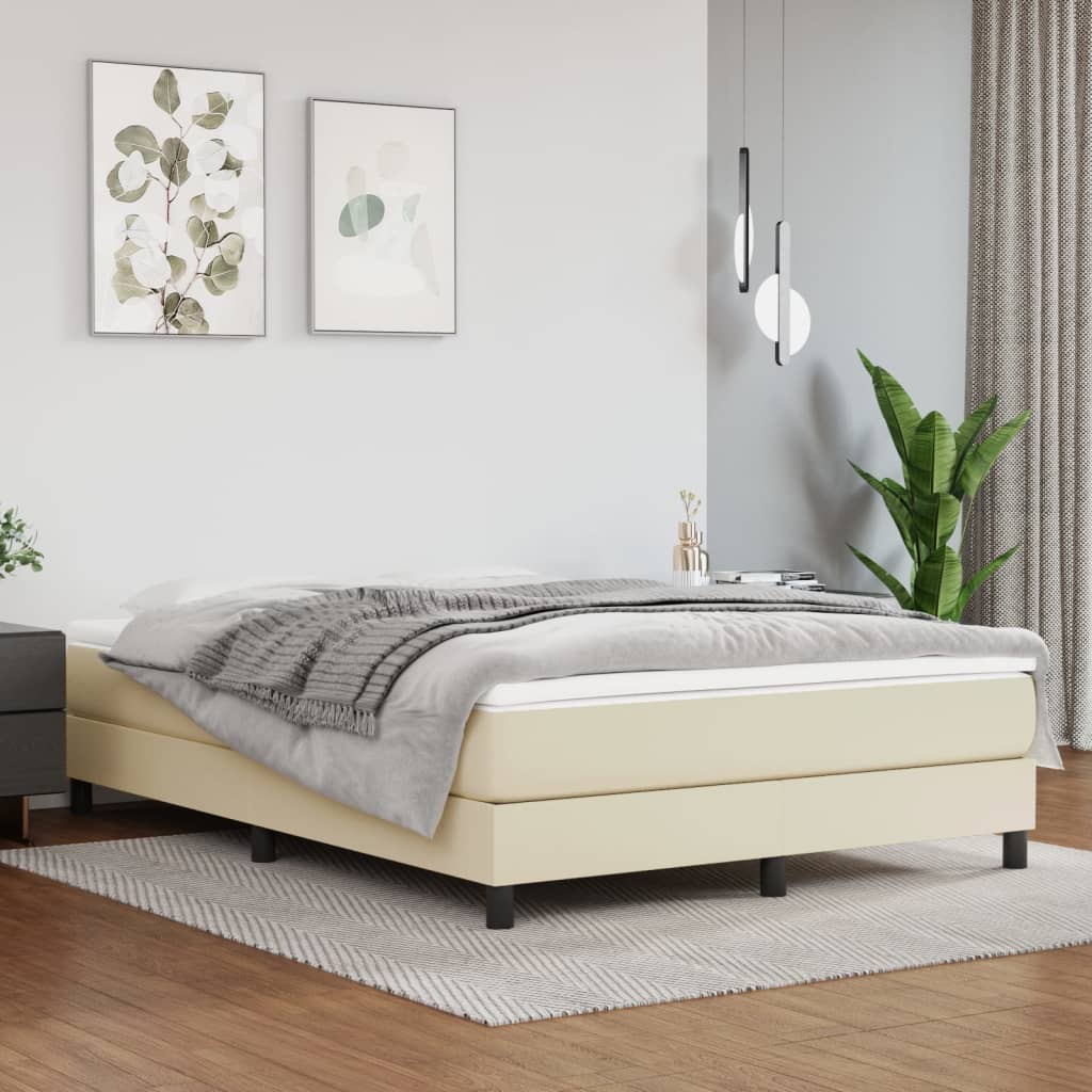 Krevet s oprugama i madracem krem 140 x 190 cm od umjetne kože