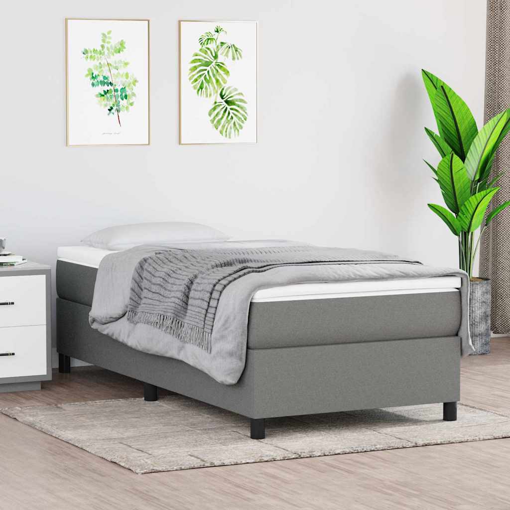 Krevet s oprugama i madracem tamnosivi 100 x 200 cm od tkanine