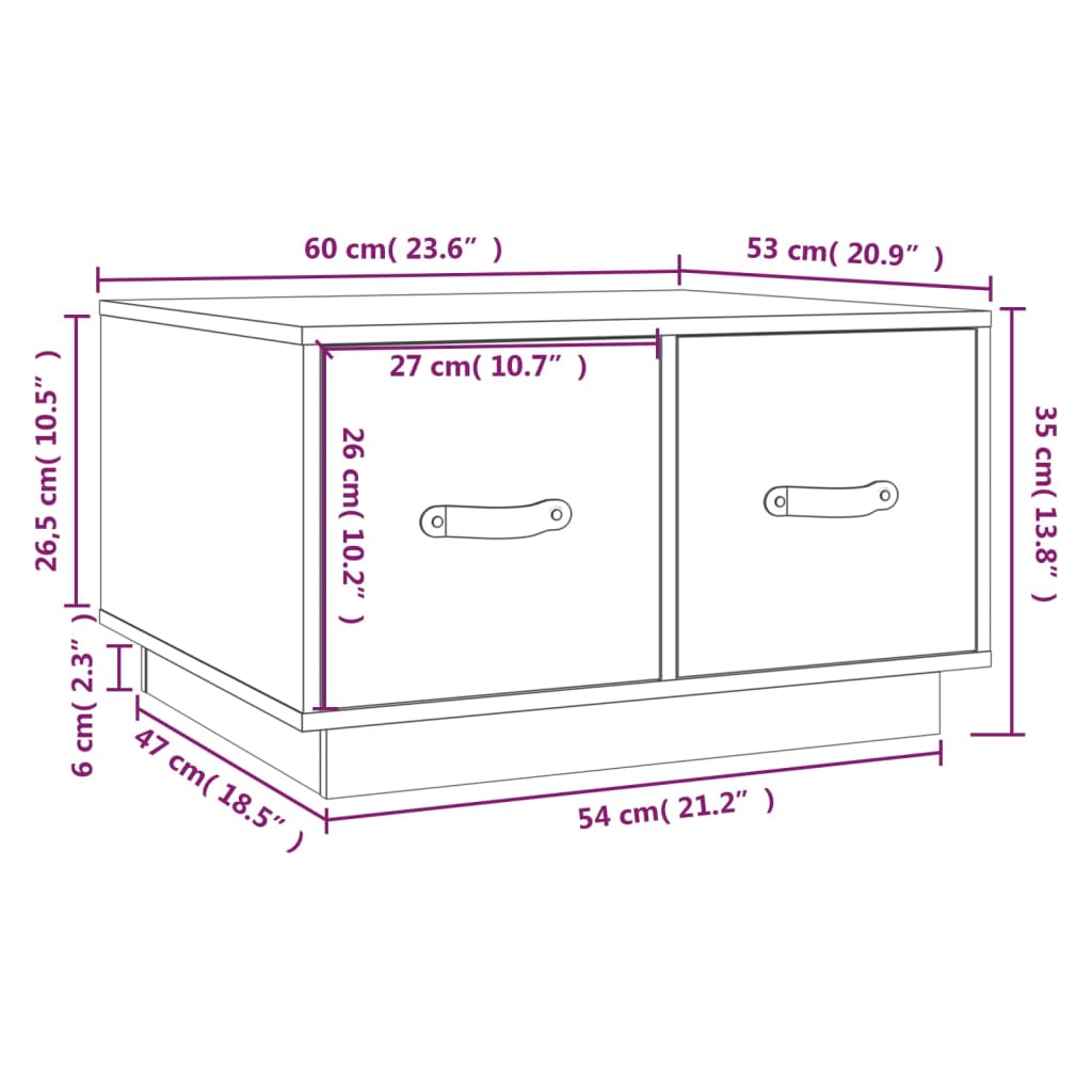 Stolić za kavu crni 60 x 53 x 35 cm od masivne borovine