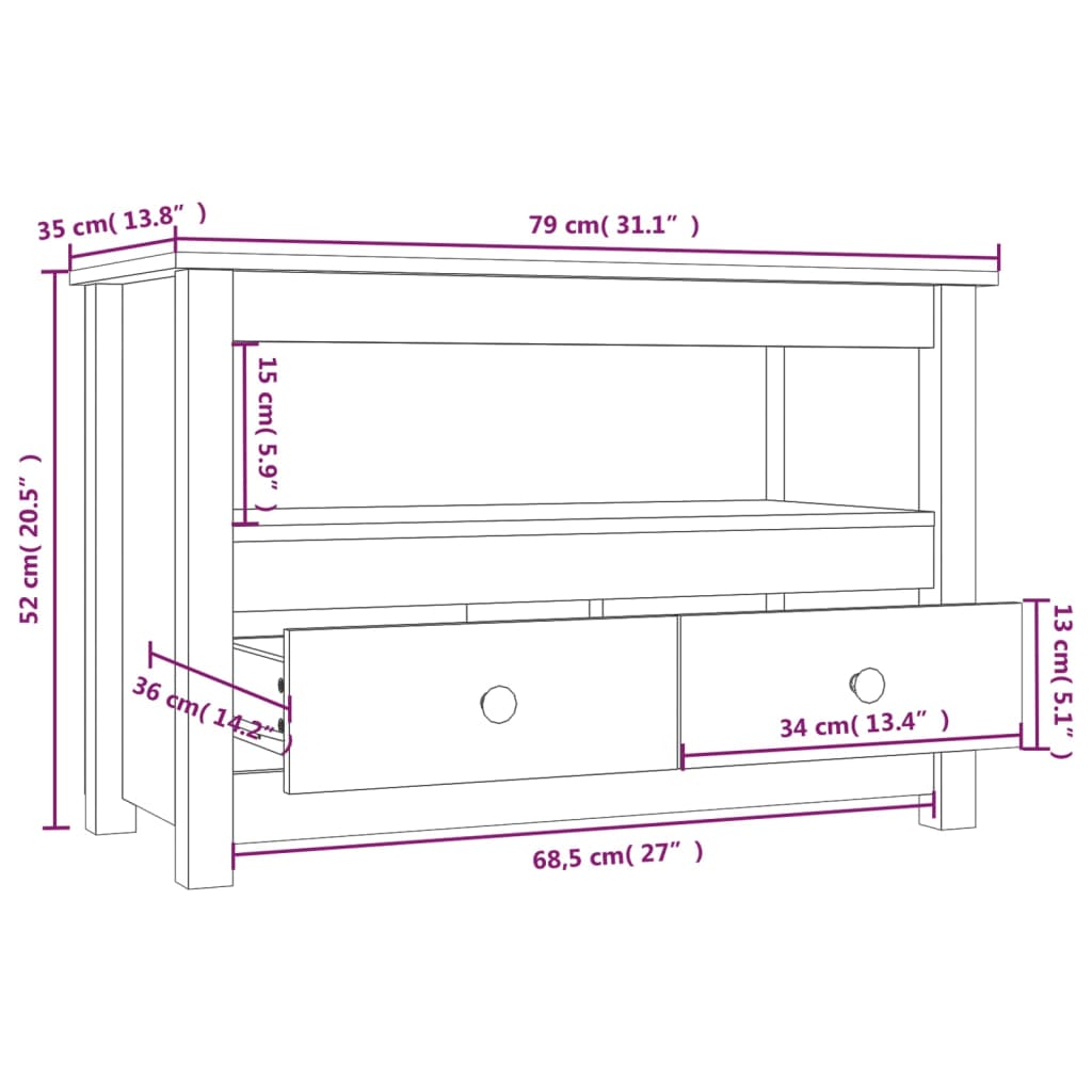 TV ormarić 79 x 35 x 52 cm od masivne borovine