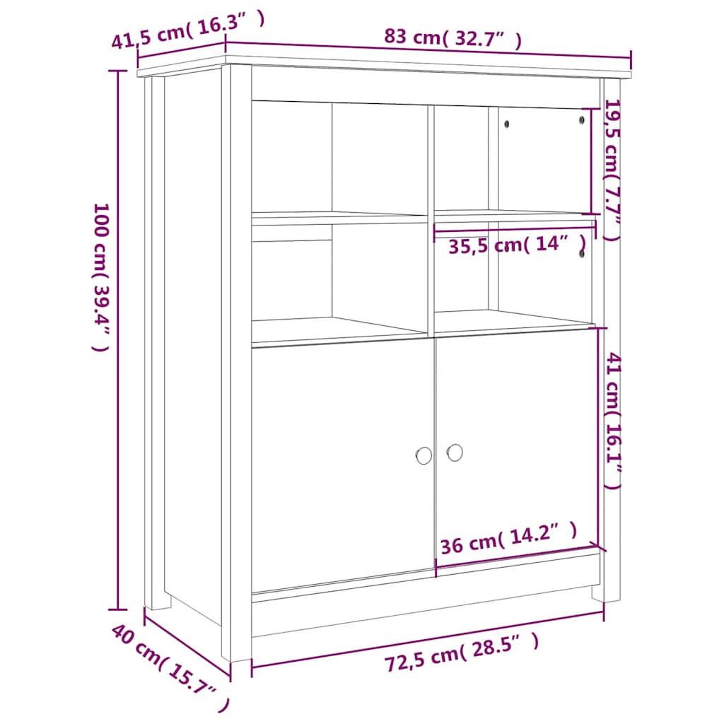 Komoda crna 83 x 41,5 x 100 cm od masivne borovine