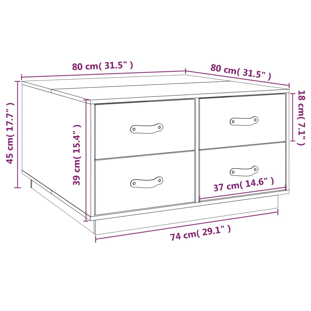 Stolić za kavu 80 x 80 x 45 cm od masivne borovine