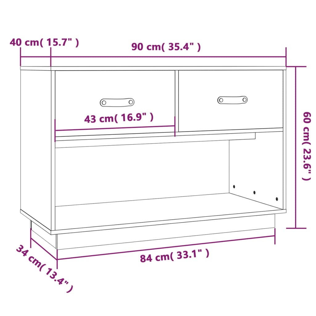 TV ormarić 90 x 40 x 60 cm od masivne borovine