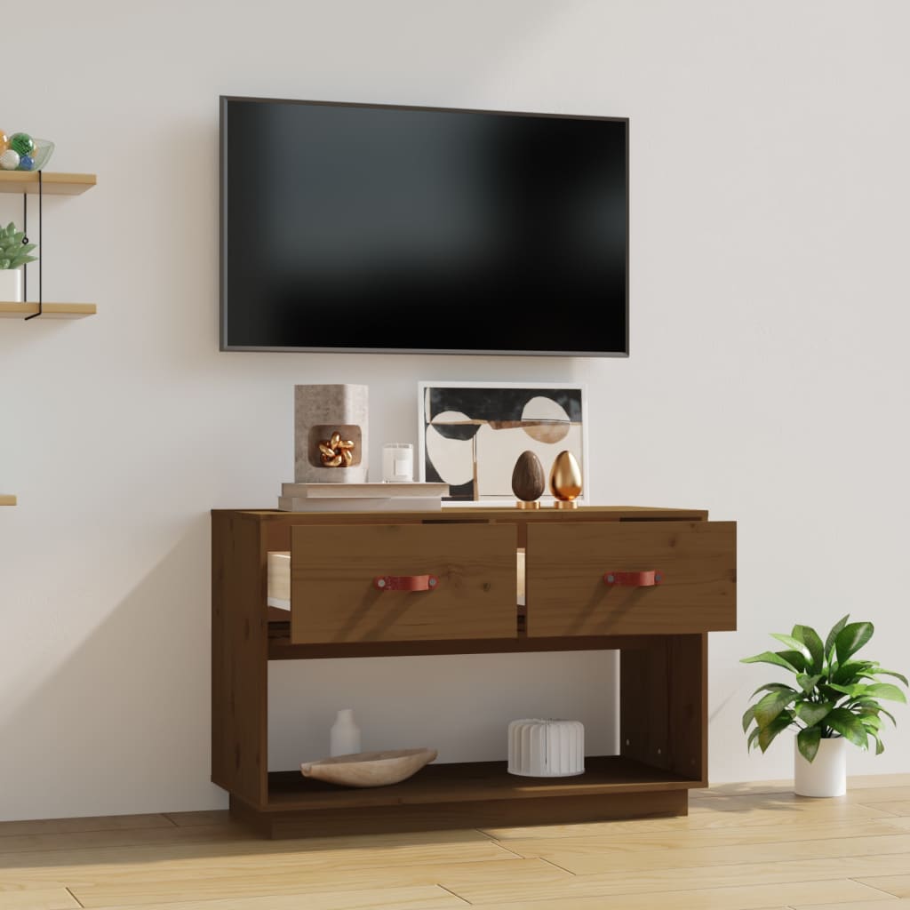 TV ormarić smeđa boja meda 90x40x60 cm od masivne borovine