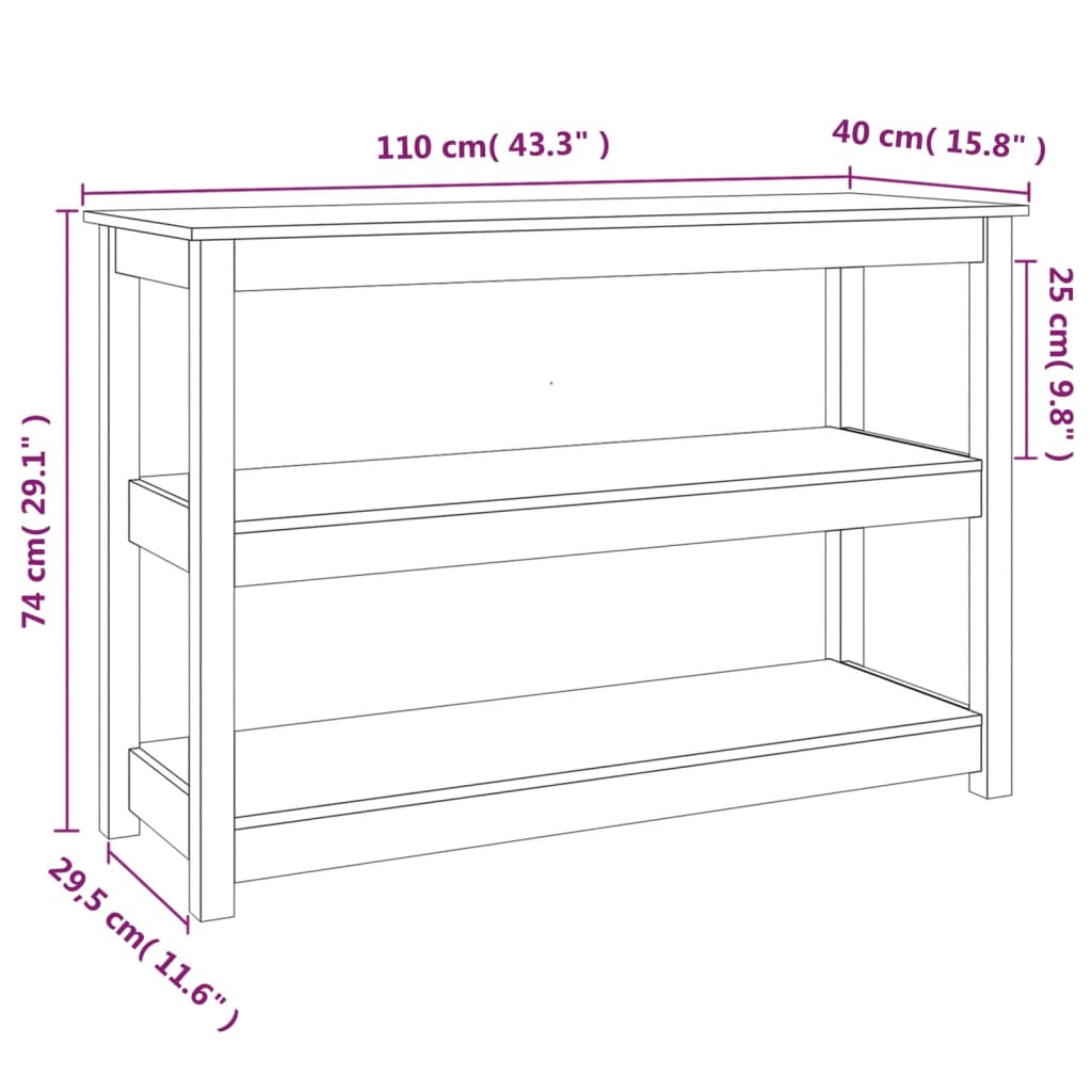 Konzolni stol bijeli 110 x 40 x 74 cm od masivne borovine