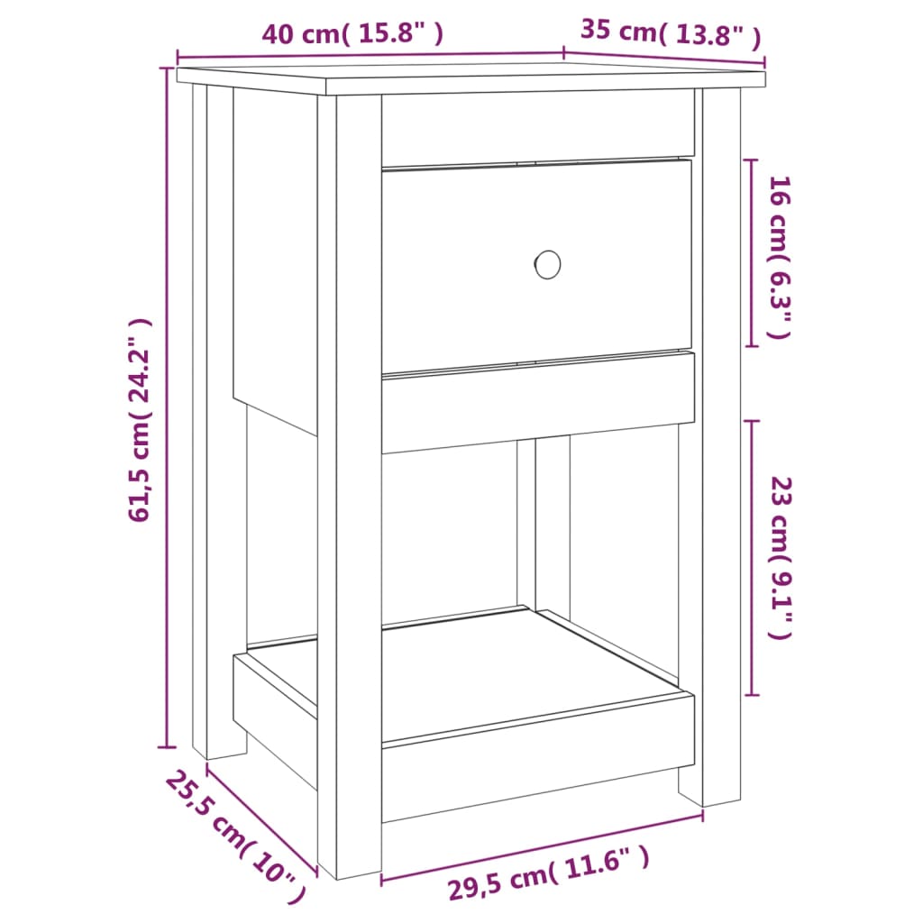 Noćni ormarići 2 kom 40x35x61,5 cm od masivne borovine