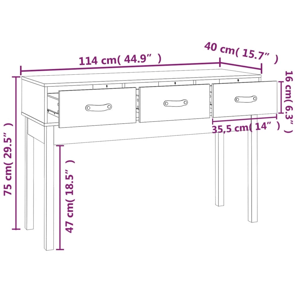 Konzolni stol sivi 114x40x75 cm od masivne borovine