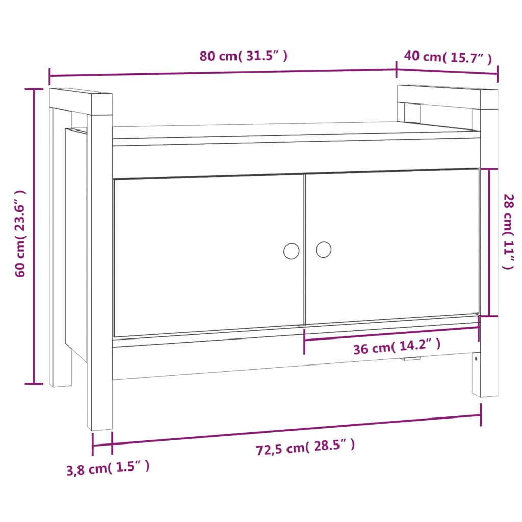 Klupa za hodnik boja meda 80 x 40 x 60 cm od masivne borovine