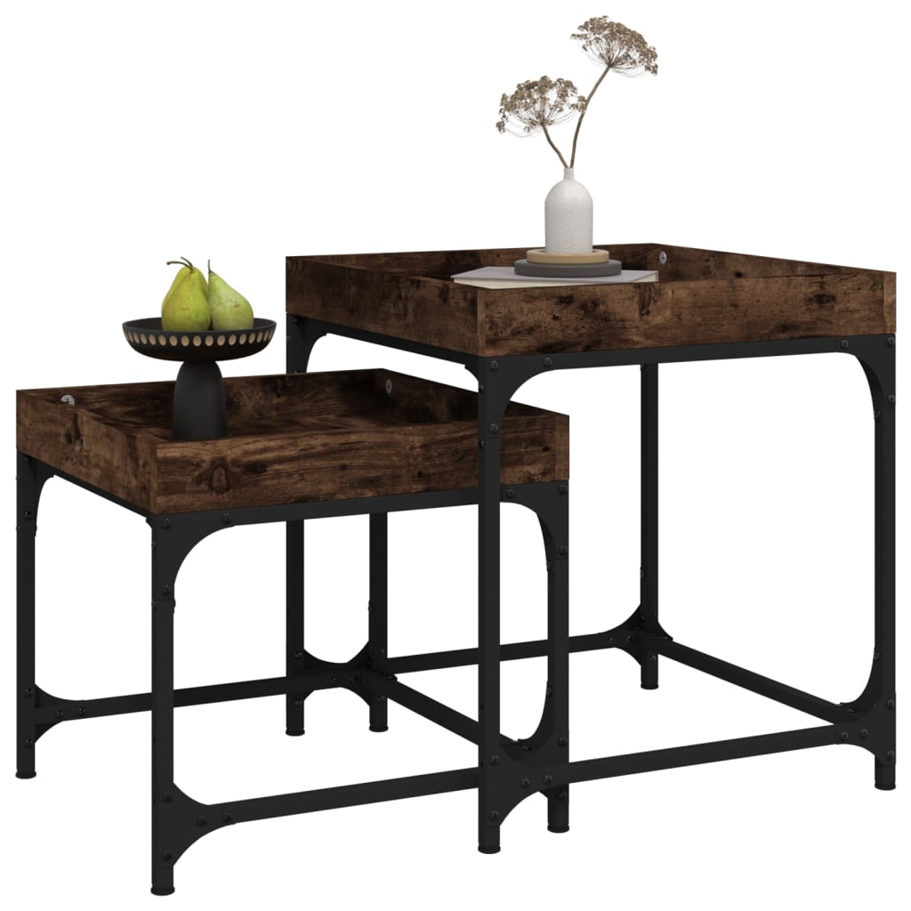 Pomoćni stolići 2 kom boja dimljenog hrasta konstruirano drvo