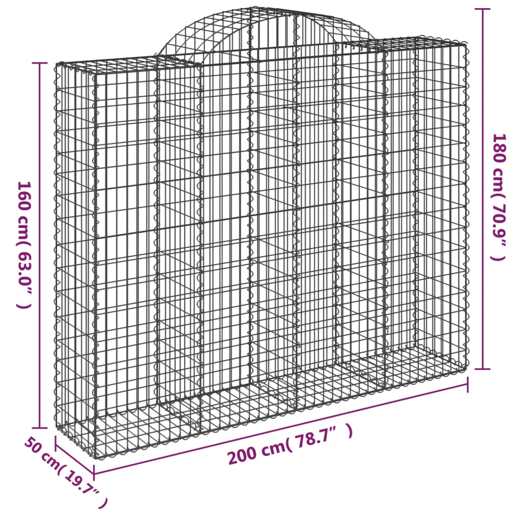 Lučne gabionske košare 5 kom 200x50x160/180cm pocinčano željezo