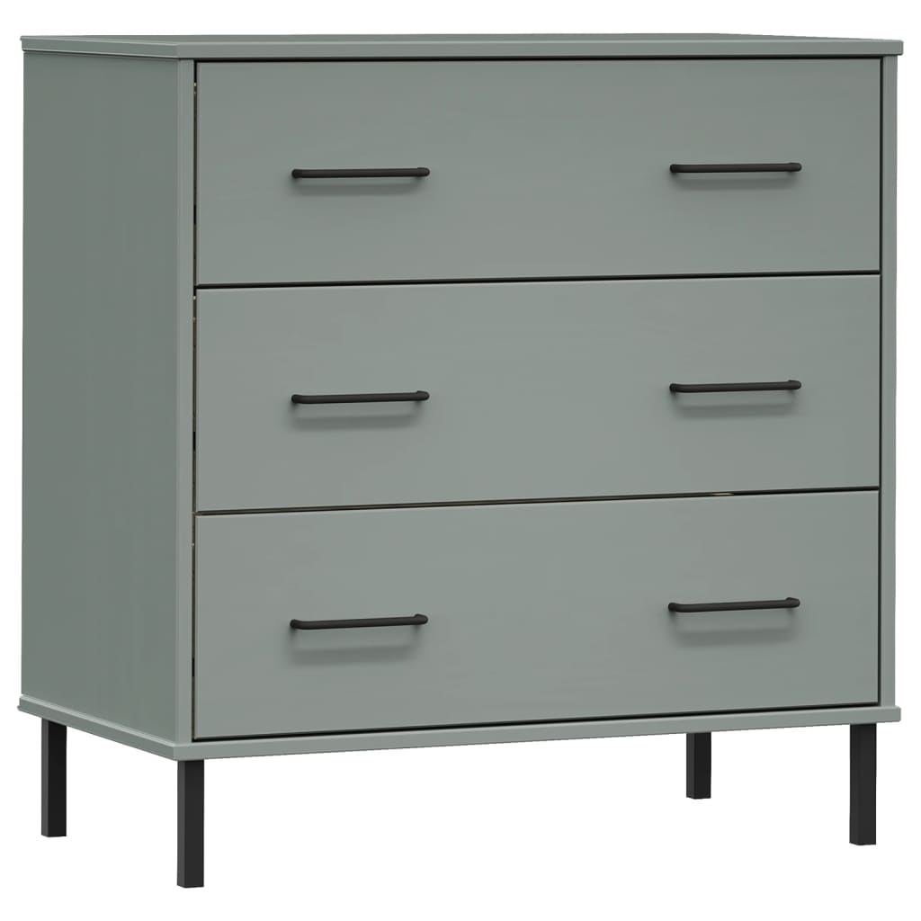 Komoda s 3 ladice siva 77 x 40 x 79,5 cm od masivnog drva OSLO