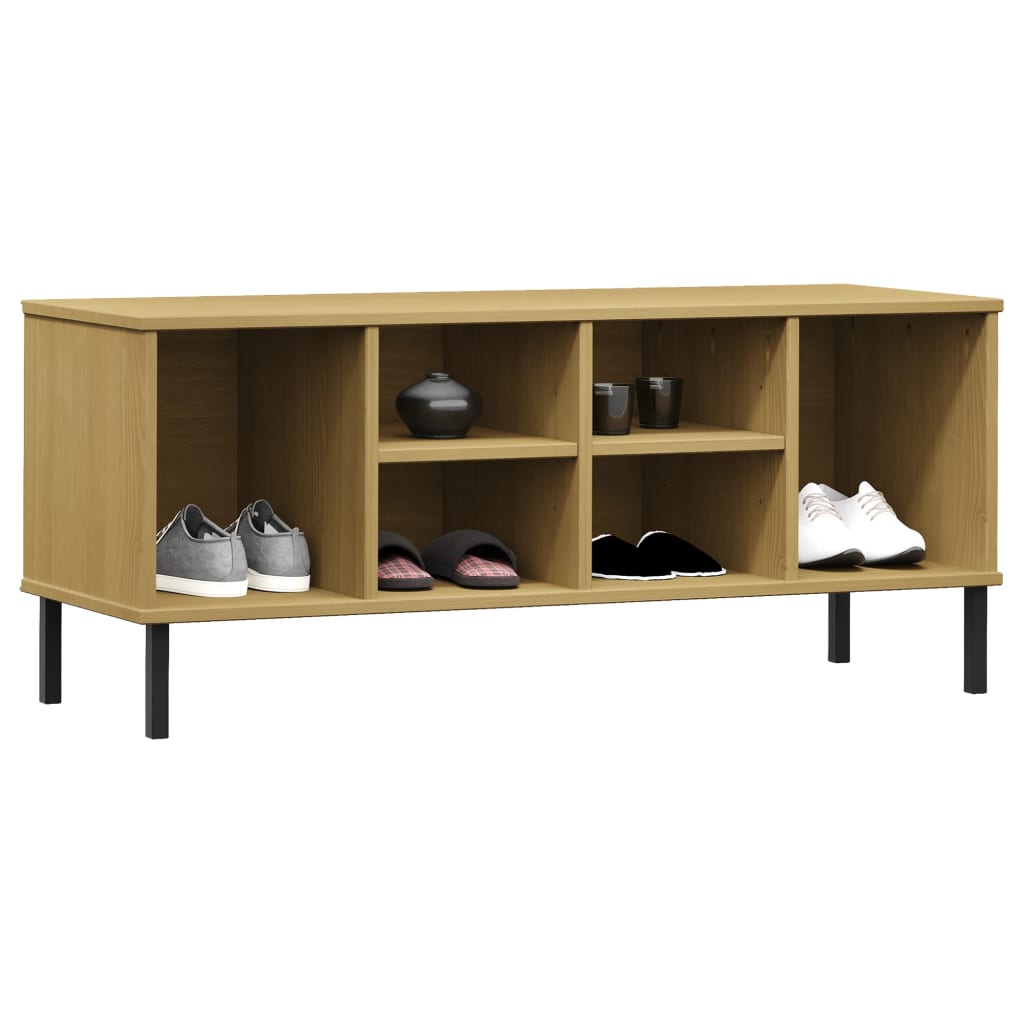 Stalak za cipele metalne noge smeđi 106x35x45 cm drveni OSLO