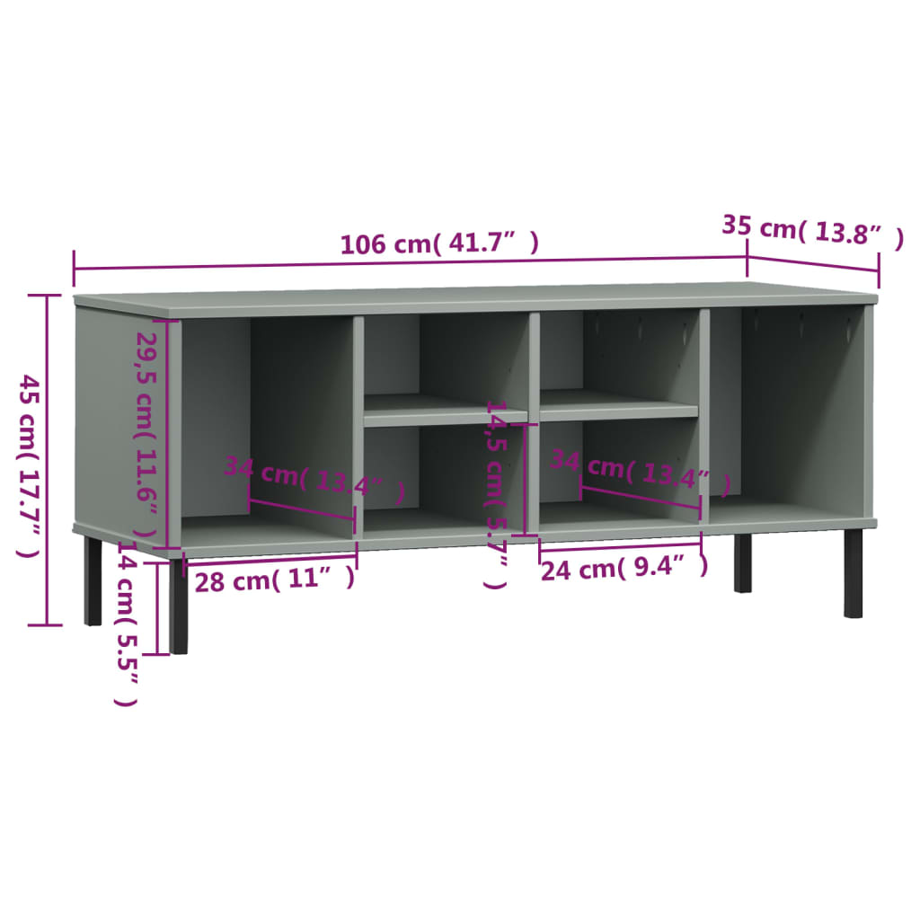 Stalak za cipele metalne noge sivi 106 x 35 x 45 cm drveni OSLO