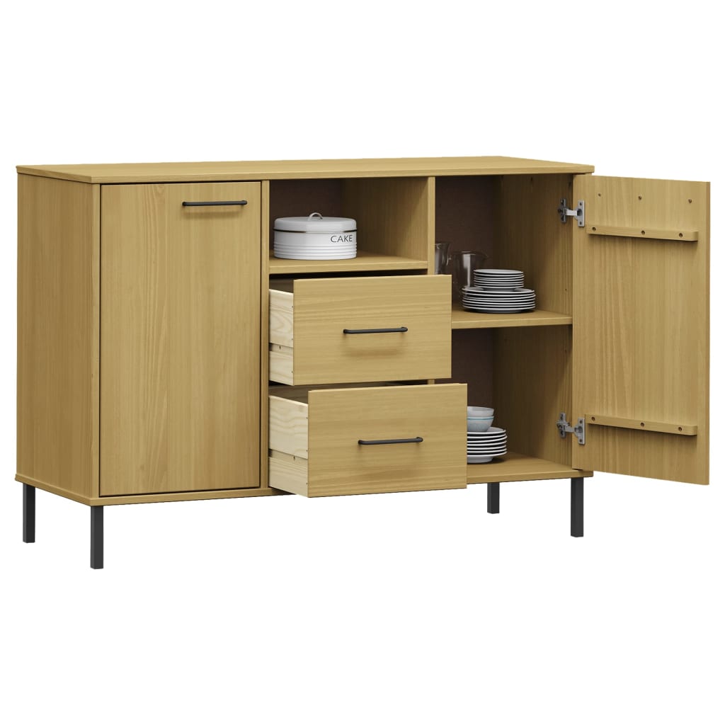 Komoda s metalnim nogama smeđa 113x40x77 cm masivno drvo OSLO