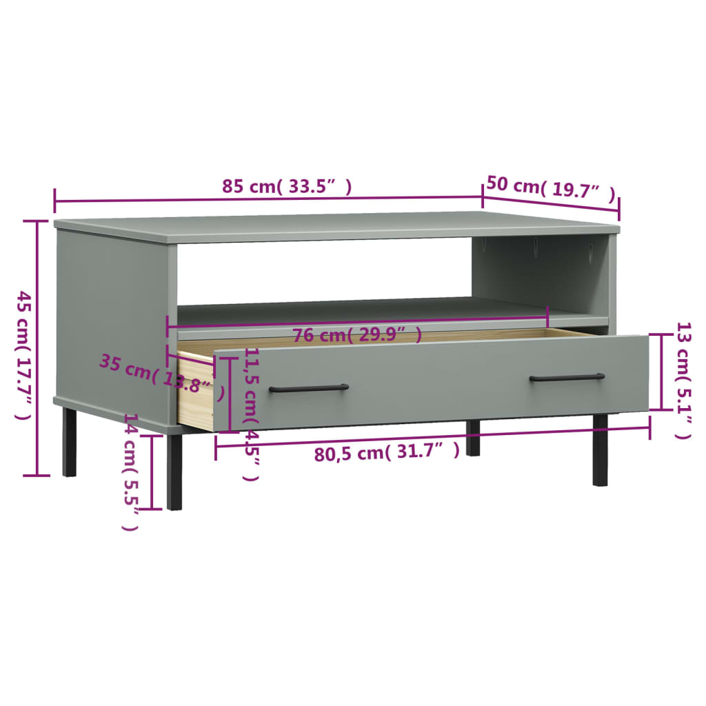 Stolić za kavu s metalnim nogama sivi 85x50x45 cm drveni OSLO