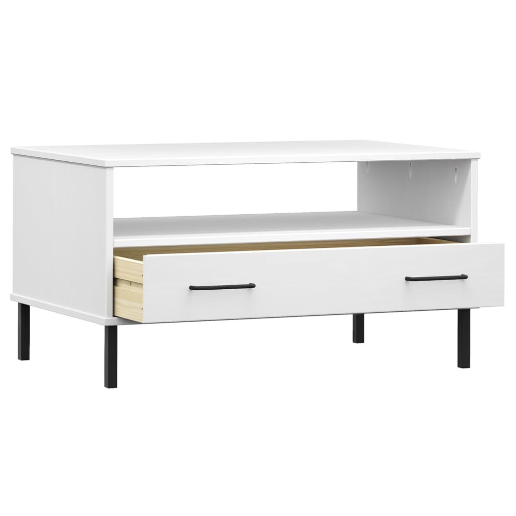 Stolić za kavu s metalnim nogama bijeli 85x50x45 cm drveni OSLO