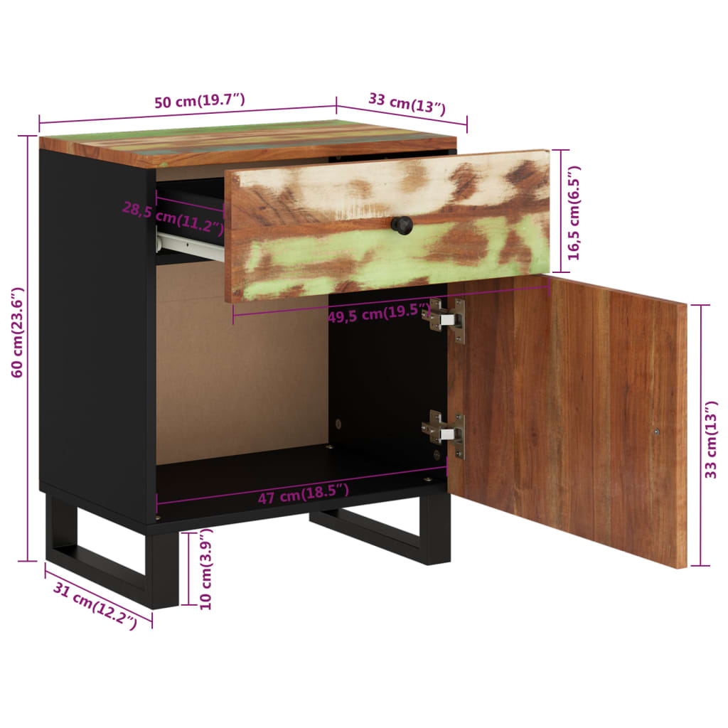 Noćni ormarić 50x33x60cm masivno obnovljeno i konstruirano drvo