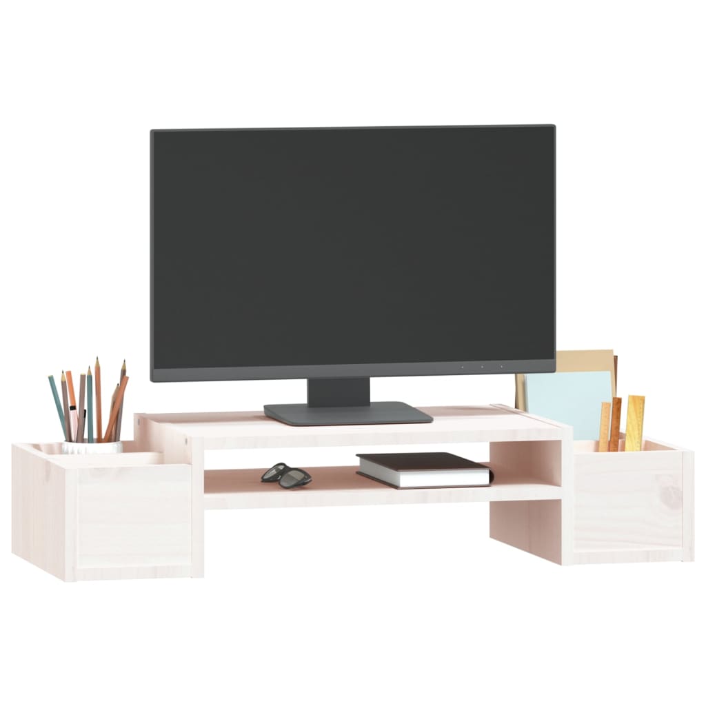 Stalak za monitor bijeli 70 x 27,5 x 15 cm od masivne borovine