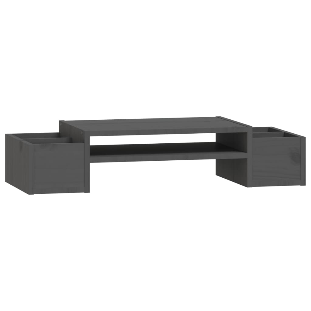 Stalak za monitor sivi 70 x 27,5 x 15 cm od masivne borovine