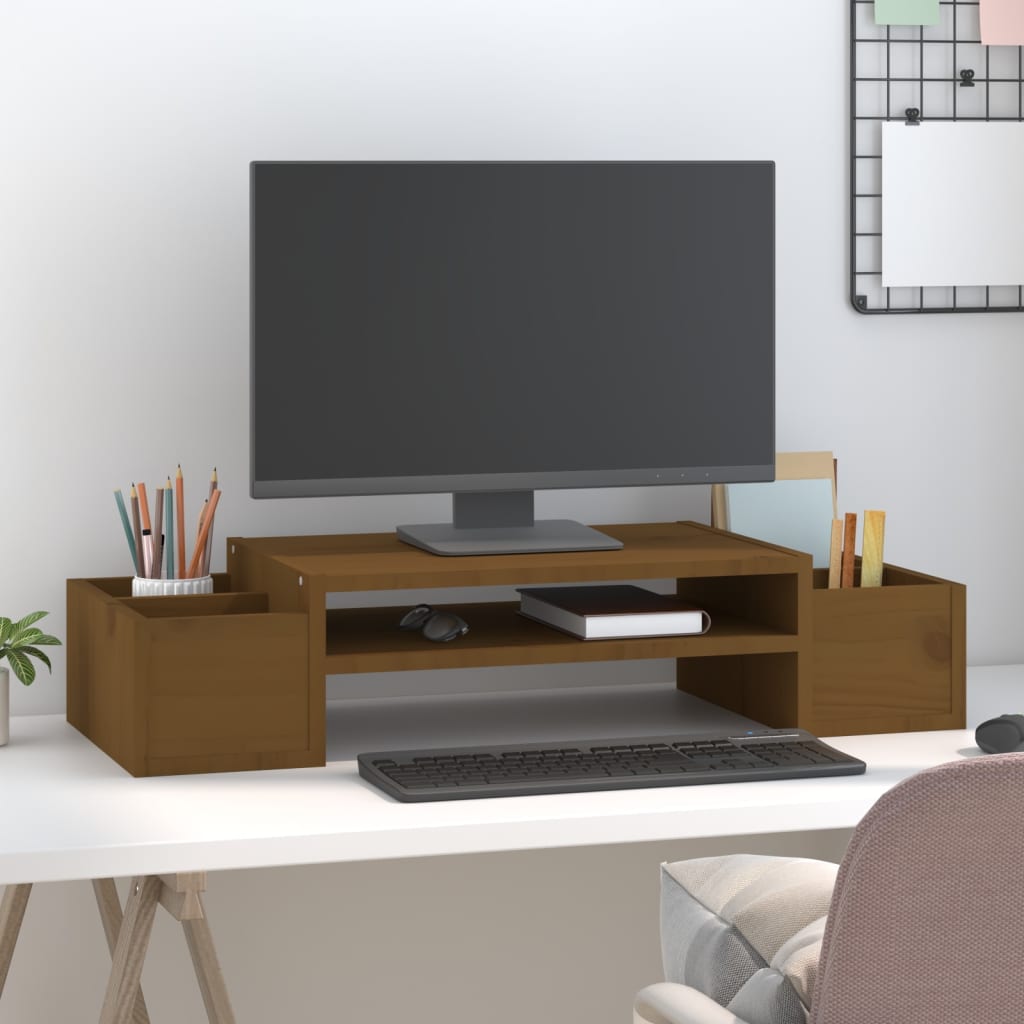Stalak za monitor boja meda 70x27,5x15 cm od masivne borovine