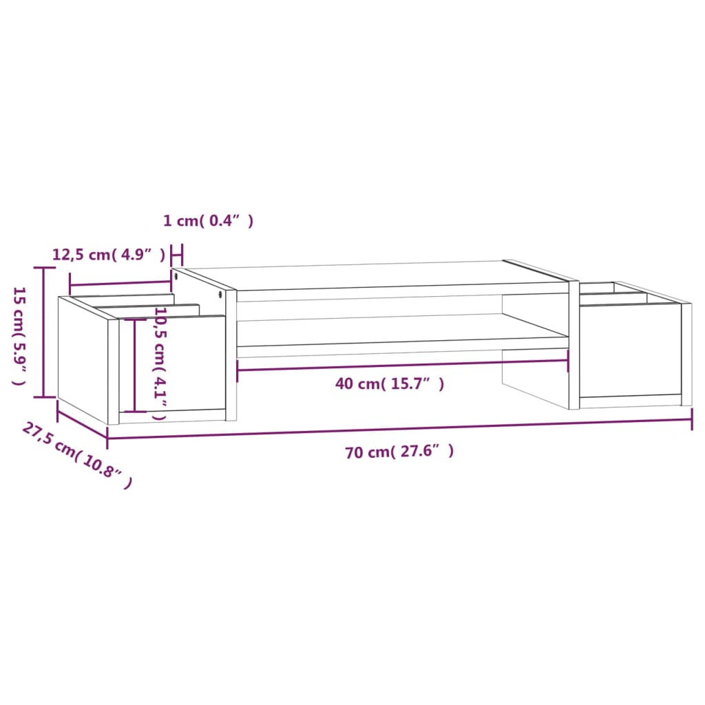 Stalak za monitor boja meda 70x27,5x15 cm od masivne borovine