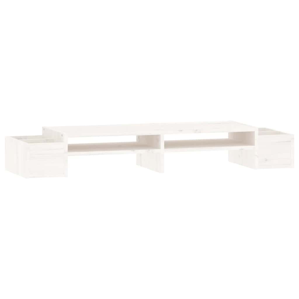 Stalak za monitor bijeli 100 x 27,5 x 15 cm od masivne borovine