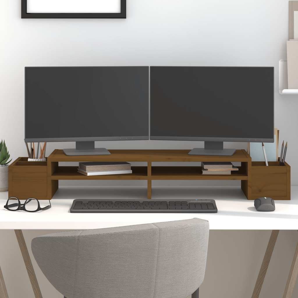 Stalak za monitor boja meda 100x27,5x15 cm od masivne borovine