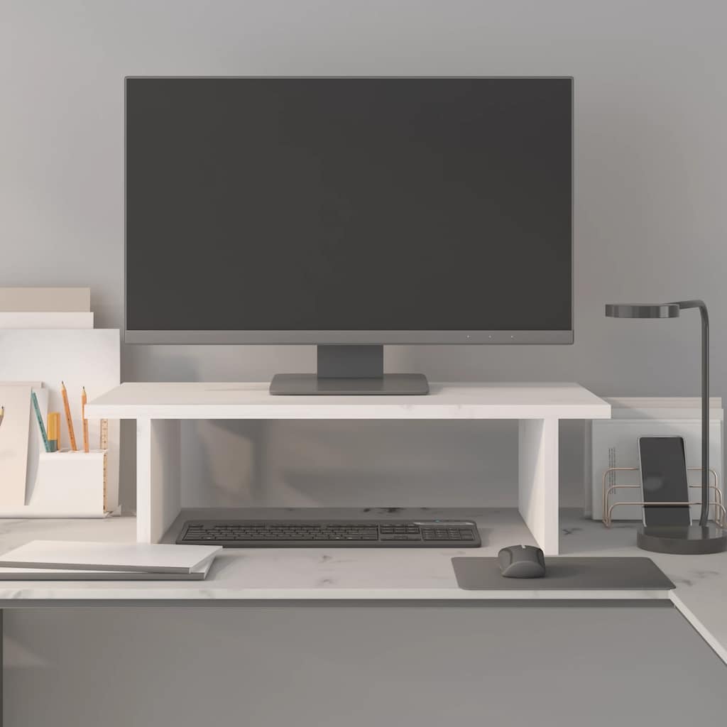 Stalak za monitor bijeli 50 x 27 x 15 cm od masivne borovine