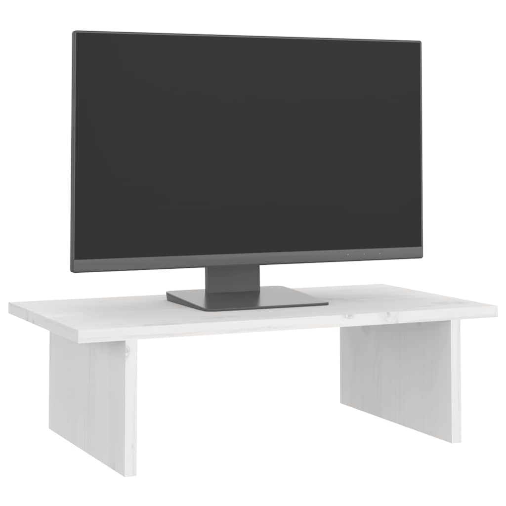 Stalak za monitor bijeli 50 x 27 x 15 cm od masivne borovine