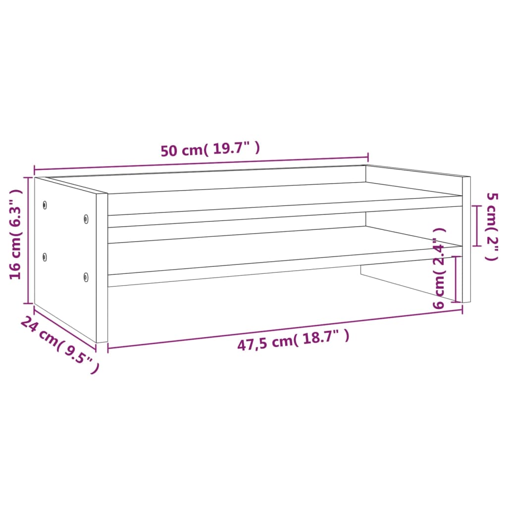 Stalak za monitor 50 x 24 x 16 cm od masivne borovine