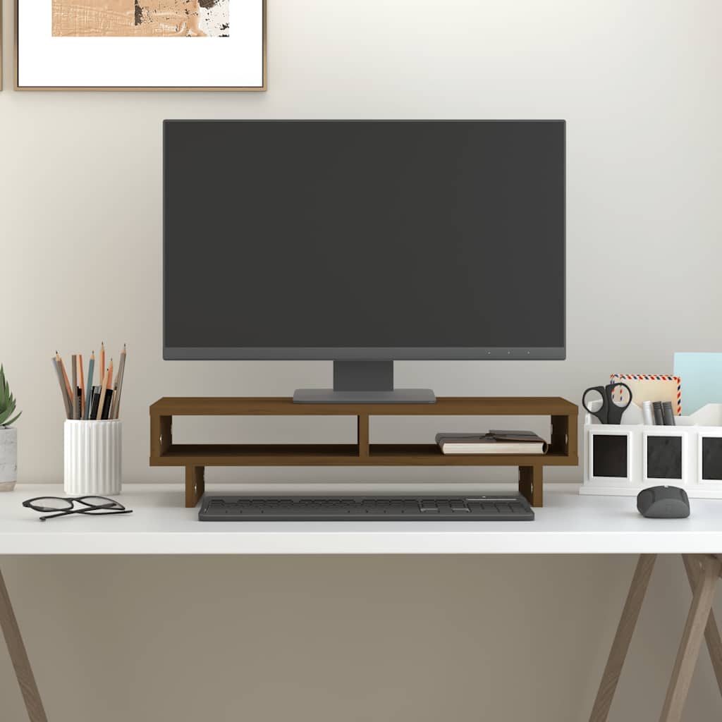 Stalak za monitor boja meda 60 x 27 x 14 cm od masivne borovine