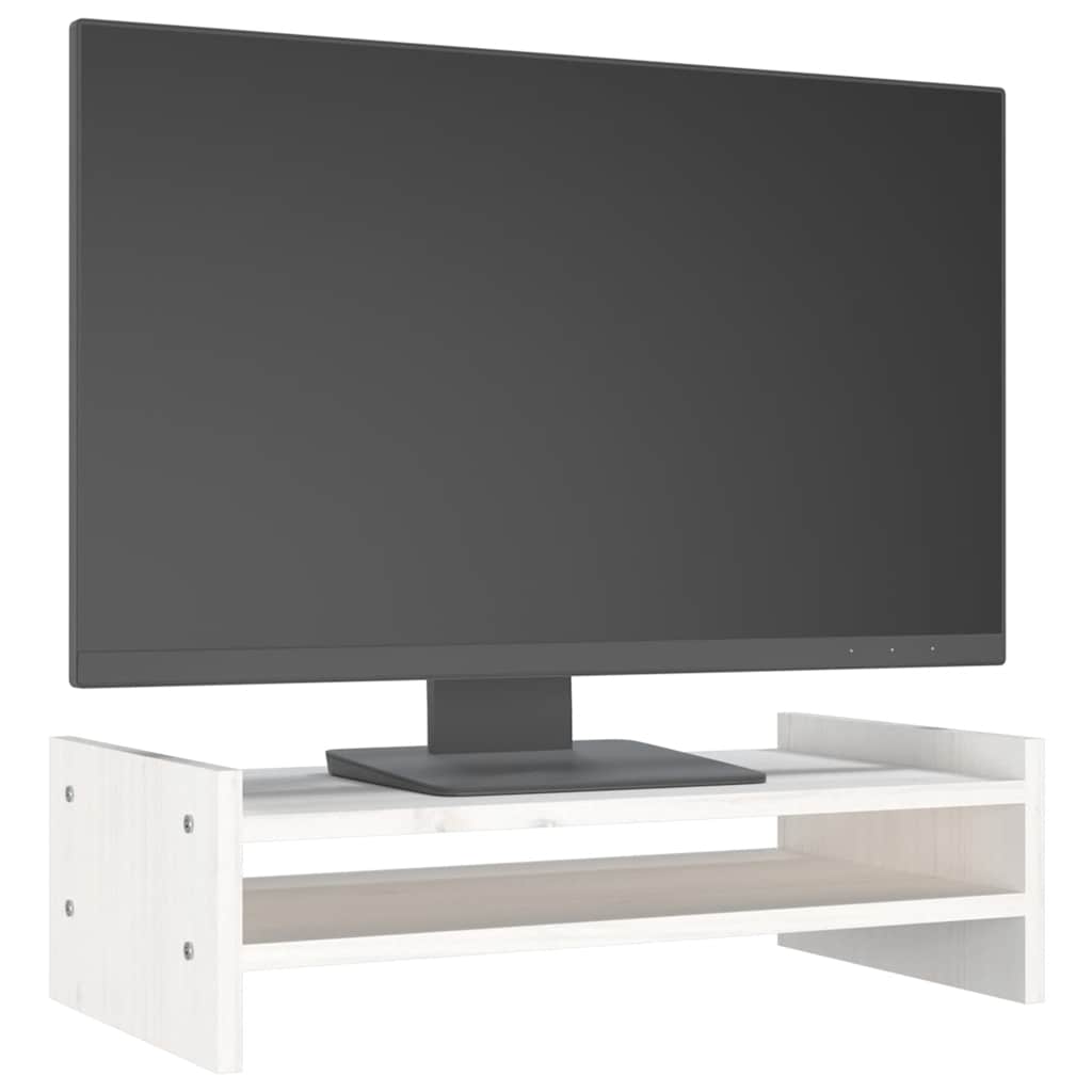 Stalak za monitor bijeli 50 x 27 x 15 cm od masivne borovine