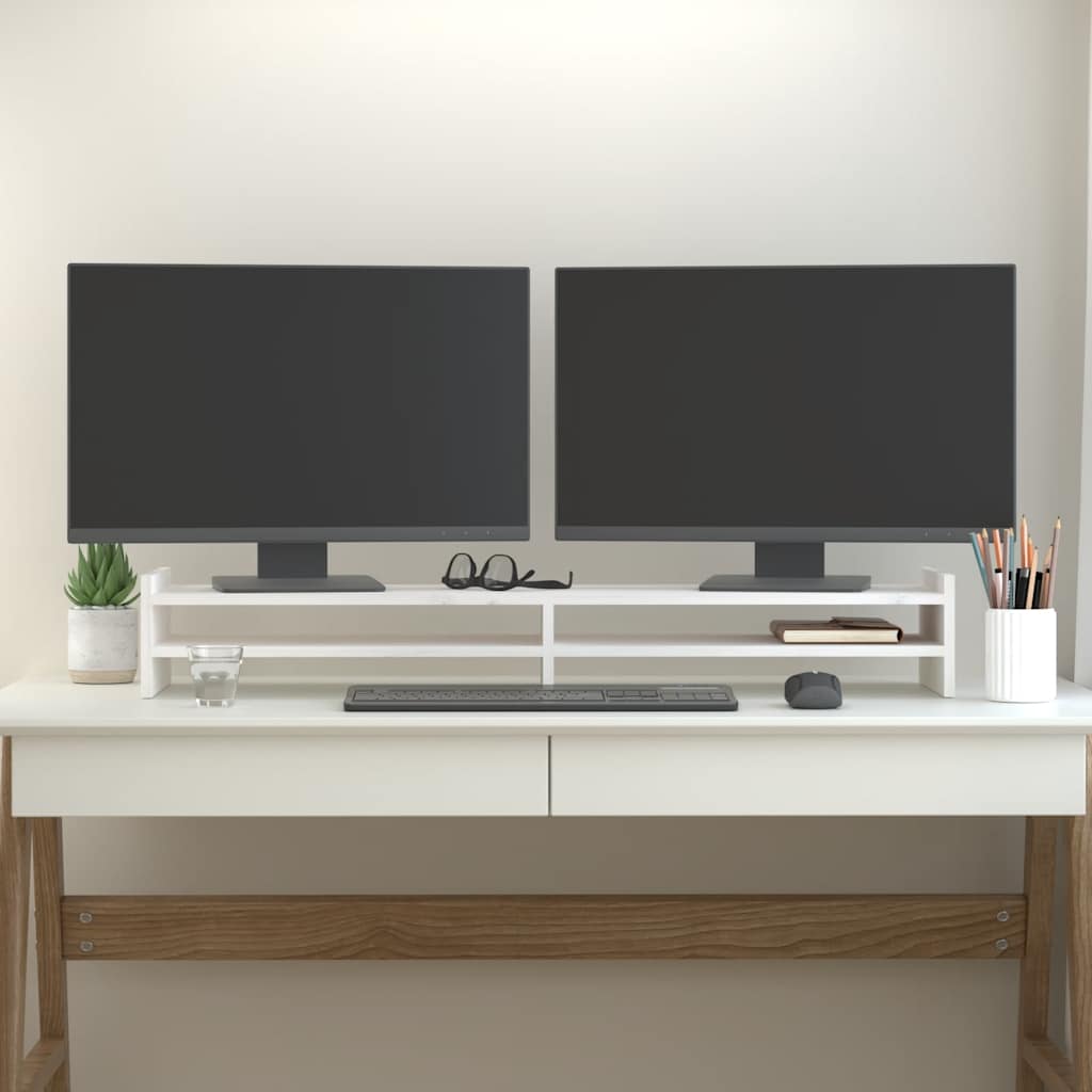 Stalak za monitor bijeli 100x27x15 cm od masivne borovine