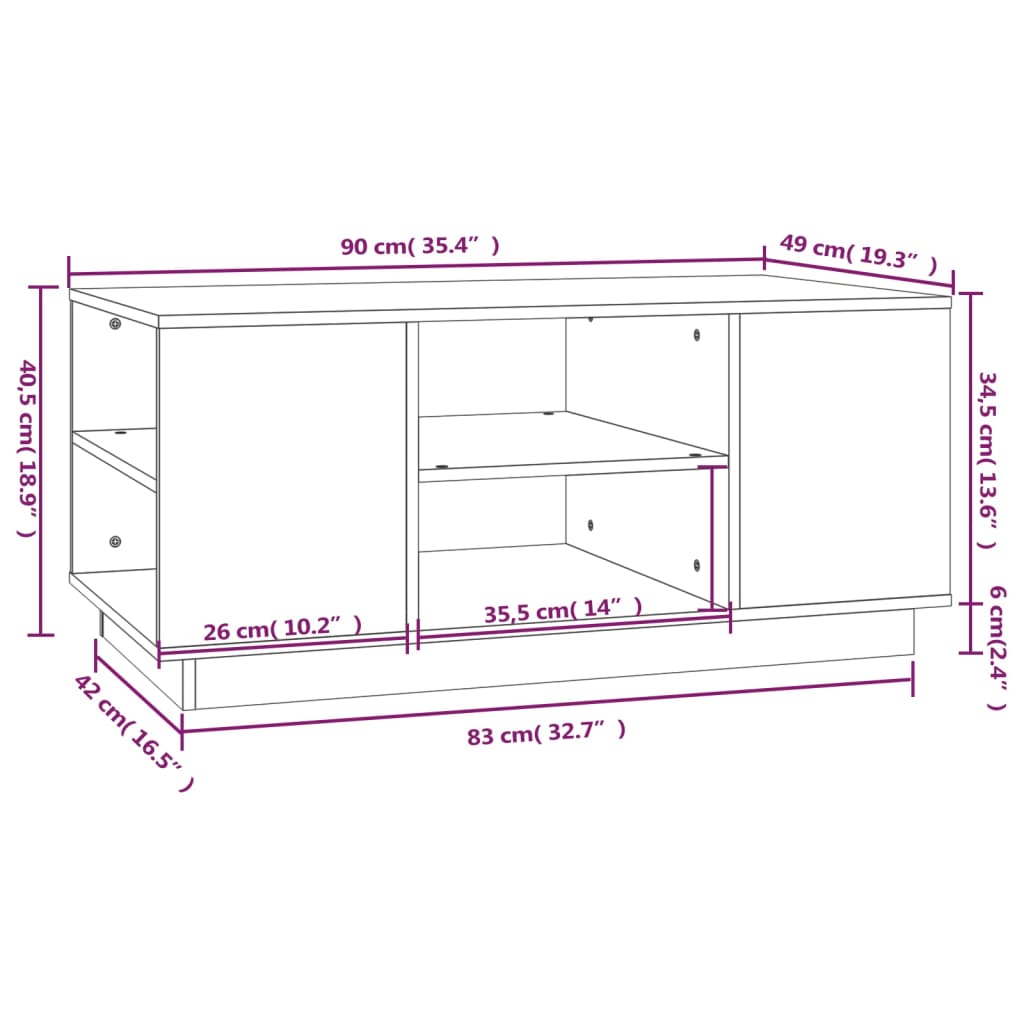 Stolić za kavu bijeli 90 x 49 x 40,5 cm od masivne borovine