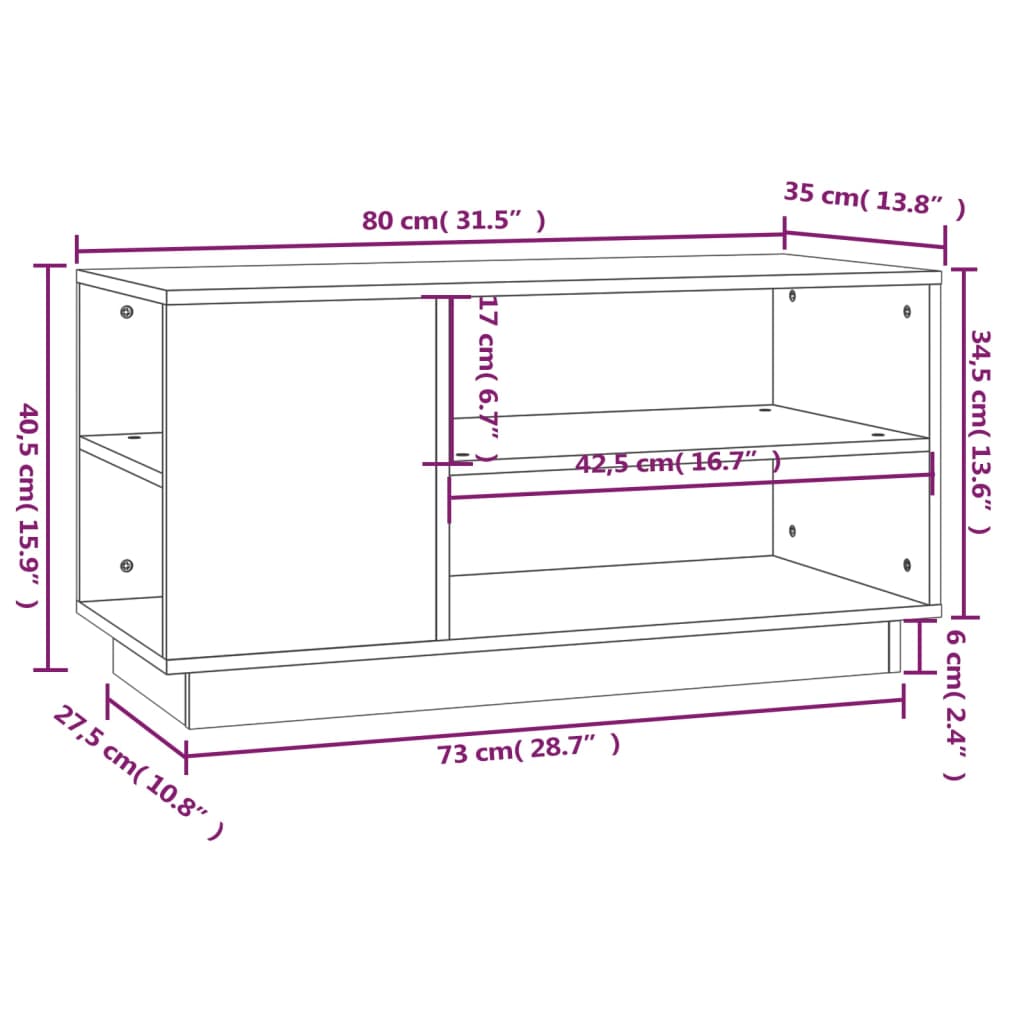 TV ormarić sivi 80 x 35 x 40,5 cm od masivne borovine