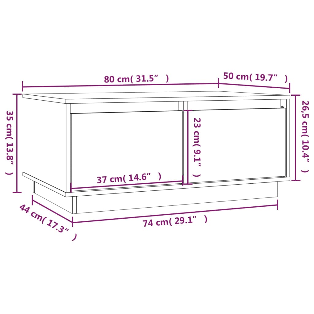 Stolić za kavu bijeli 80 x 50 x 35 cm od masivne borovine