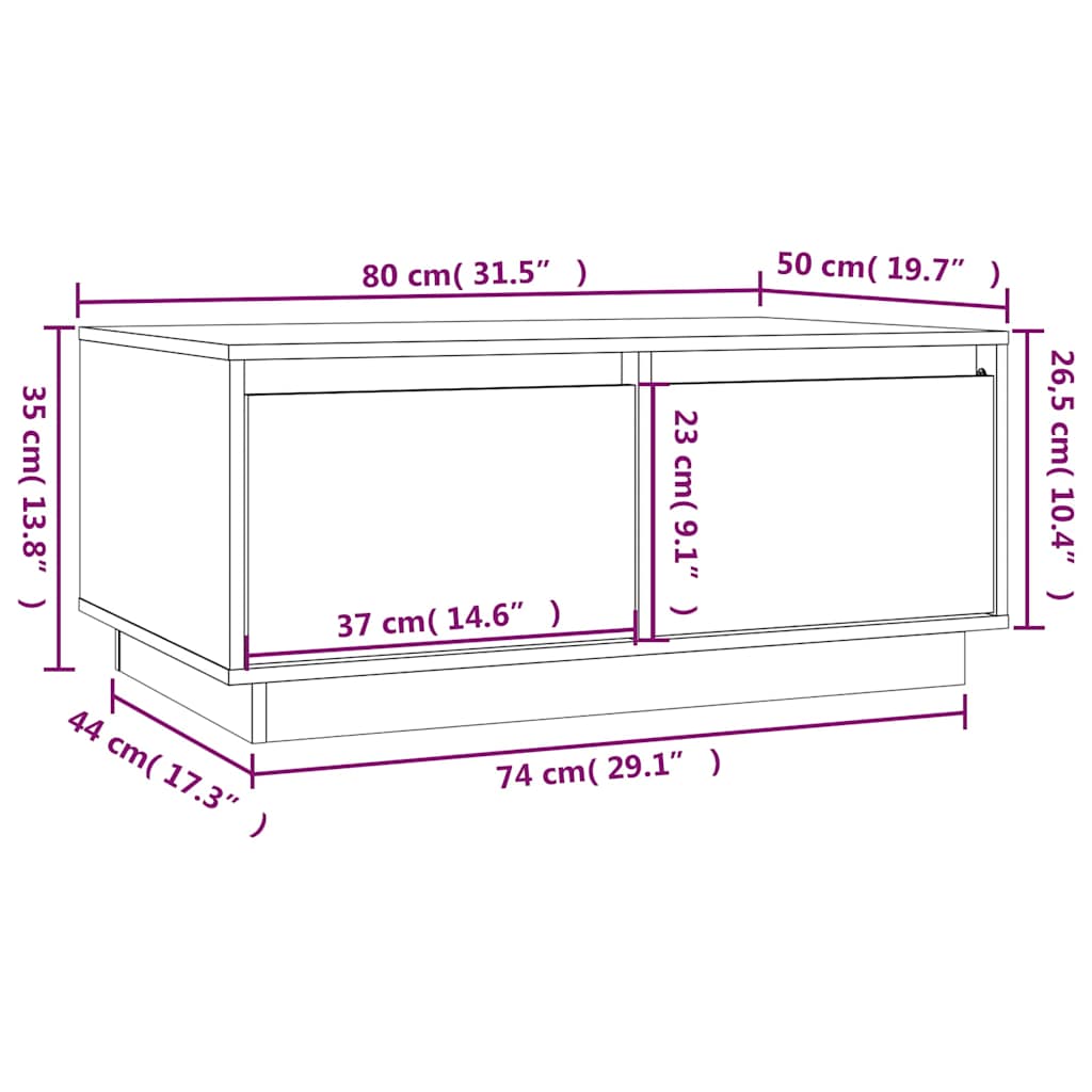 Stolić za kavu crni 80 x 50 x 35 cm od masivne borovine